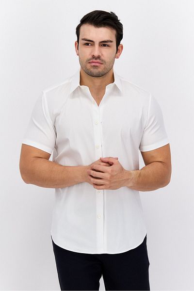 THEORY Men Regular Fit Solid Short Sleeves Casual Shirt, White