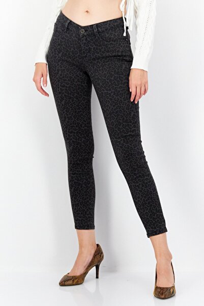 ZERO Women Skinny Fit Animal Print Denim Jeans, Black