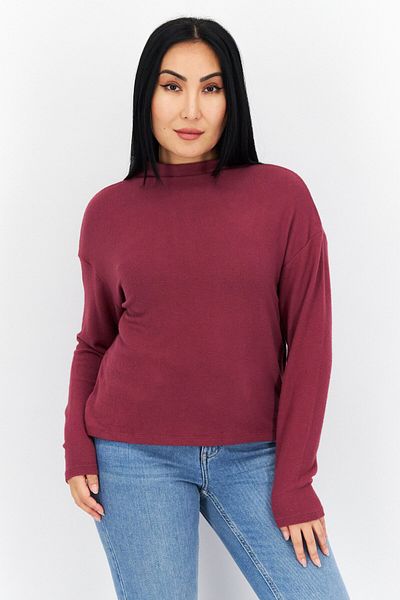 s.Oliver Women High Neck Long Sleeves Plain Sweatshirts, Maroon