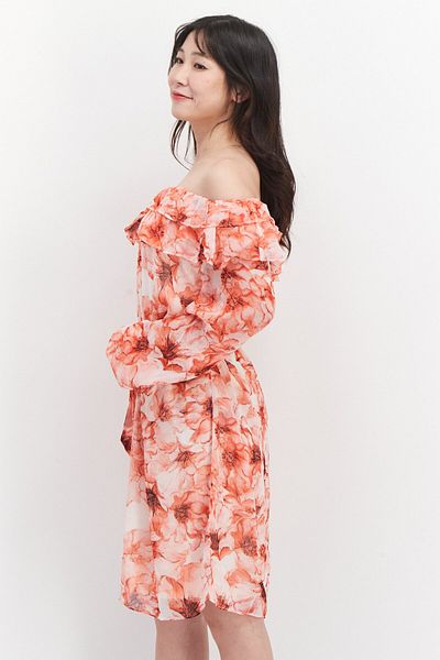 VILA Women Floral Printed Mini Dress, Red Combo