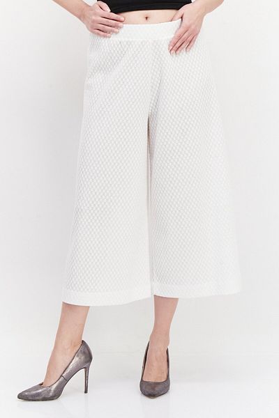 TAIFUN Women Regular Fit Textured Palazzo Pants, White