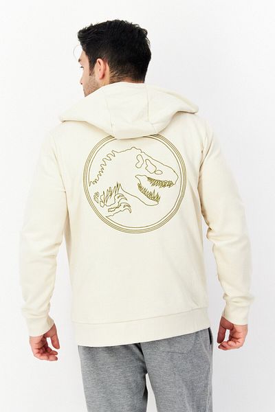 DIFUZED Men Hooded Long Sleeve Embroidered Sweatshirt, Beige