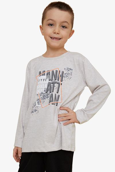 Breeze Tricou cu mânecă lungă pentru băieți, fete și băieți, text cu model imprimat 6-12 ani, bej alb