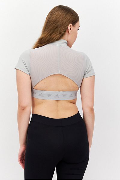 adidas Women Sportswear Fit Short Sleeve Training Crop Top, Grey