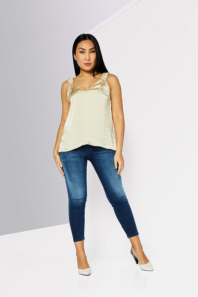 Dkny Women V-neck Sleeveless Plain Top, Beige