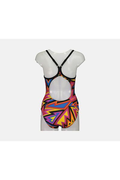 ARENA Women Tulum One Piece Swimwear, Black and Pink and Blue Combo