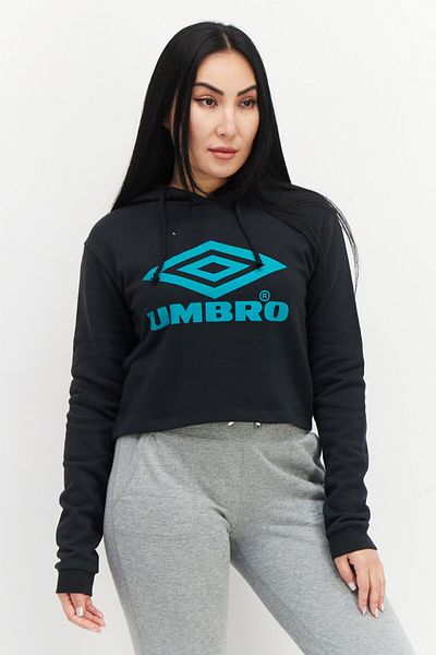 UMBRO Women Hooded Neck Graphic Printed Cropped Sweatshirt, Black