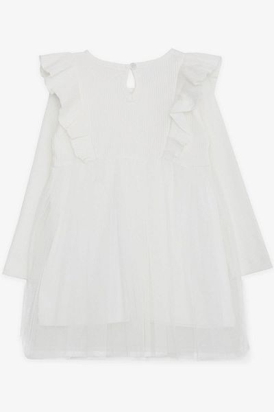 Breeze Baby Girl Long Sleeve Dress Ruffle Shoulder Tulle 9 Months-3 Years, White