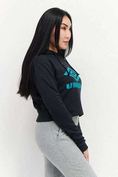 UMBRO Women Hooded Neck Graphic Printed Cropped Sweatshirt, Black