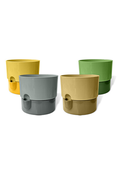 ToXA 4 Adet 1 Litre Karışık Dora Saksı Dekoratif Tabaklı Çiçek Kaktüs Saksısı...