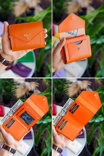 Garbalia Orange Mini Women's Wallet - Vegan Leather, Coin Compartment, Plenty of Card Holders