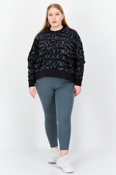 adidas Women Plus Size Long Sleeve Abstract Print Outdoor Sweatshirt, Black Combo