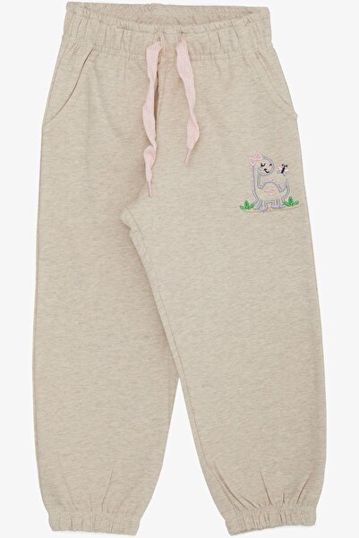 Breeze Kız Çocuk Alt Sevimli Dinozor & Kelebek Nakış Baskılı 1-4 Yaş, Bej Melanj