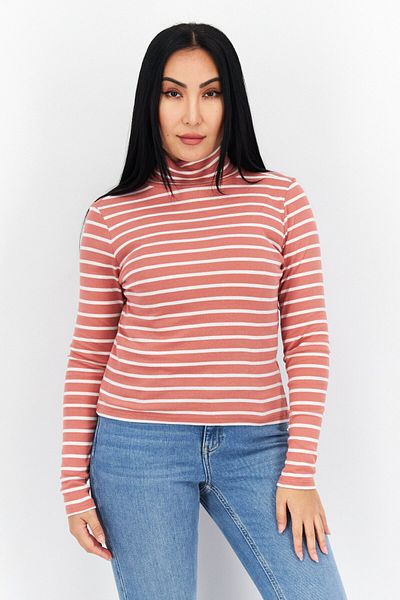 s.Oliver Women High Neck Long Sleeves Stripe Sweatshirts, Brown