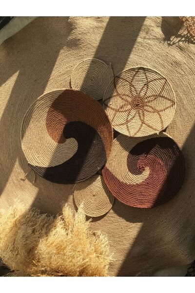 NİLİZM ART Bohem Kahverengi Kiremit Tarçın Renk Duvar Tabağı 4 Parça (YAPIŞTIRMA DEĞİLDİR MAKİNE DİKİMİDİR)