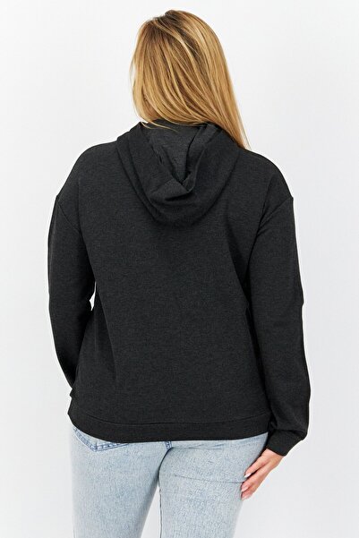 comma Women Hooded Long Sleeves Embroidered Sweatshirts, Black