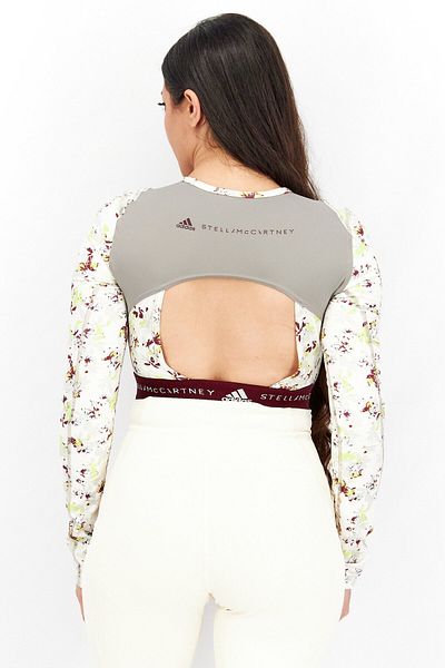 adidas Women Crew Neck Long Sleeve Printed Cropped Top, White Combo
