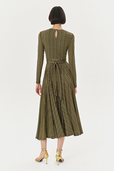 Exquise Desenli Bağlama Detaylı Likralı Midi Örme Elbise