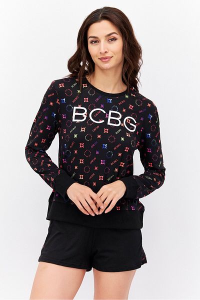 Bcbgeneration Women 2 Piece Brand Logo Long Sleeve Top And Shorts, Black Combo