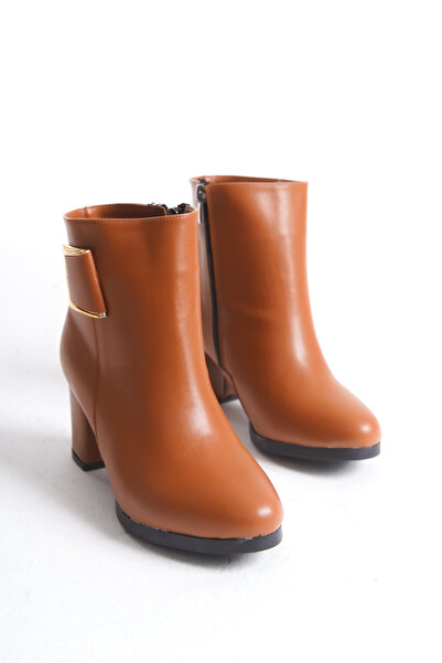 marinarosse Kadın Atina Taba Cilt Toka Detaylı Topuklu Kısa Bot