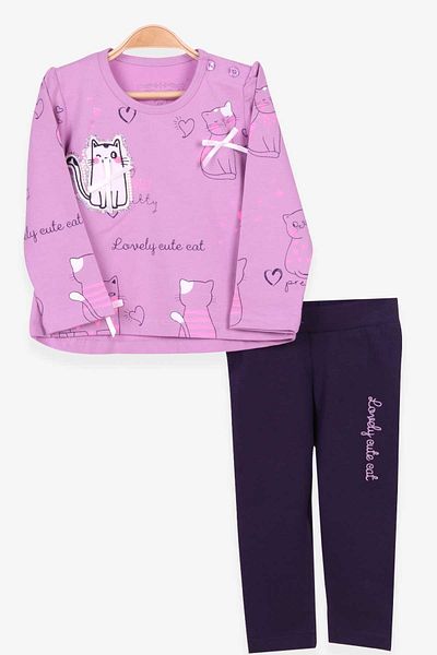 Breeze Girl's Tights Suit with Cat Pattern, Age 1.5-5, Purple