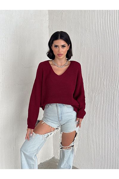 Lady Doll Pulover de damă cu decolteu în V Thessaloniki Knit oversize