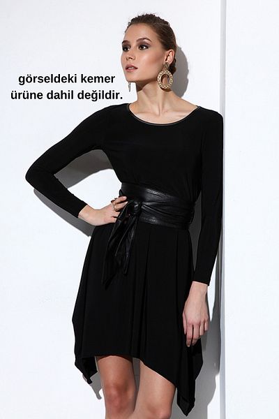 Laranor Black Asymmetrical Cut Women's Dress - Day and Night Elegance 14L4082