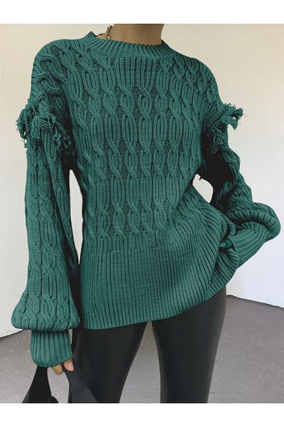 Modamorfo Emerald Balloon Sleeve Tassel Knitwear Sweater