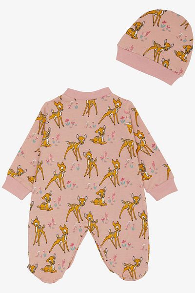 Breeze 0-6 Months Baby Girl Jumpsuit - Dried Rose with Booties, Forest Theme, Cheerful and Gazelle Pattern