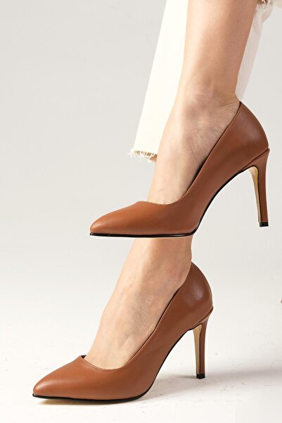 Mio Gusto Elora Genuine Leather Tan Color Women's Stiletto Shoes