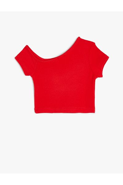 Koton Crop T-Shirt Asymmetrical Collar Short Sleeve Cotton