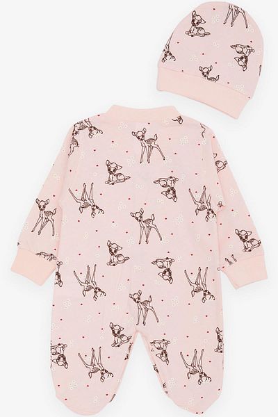 Breeze Spring Themed Gazelle Patterned Baby Girl Jumpsuit - 0-3 Months and 6 Months, Powder