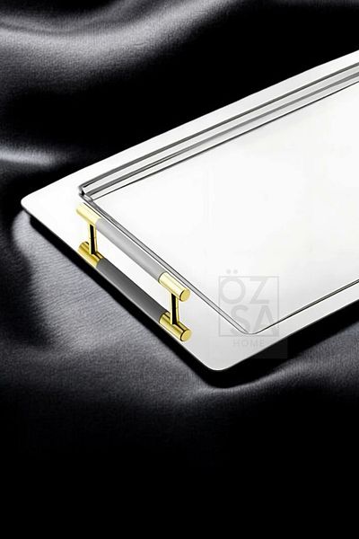 ÖzSa Home Tiamo Ela Premium - 18/10 Stainless Steel with Handles Promise Engagement Service and Tea Tray