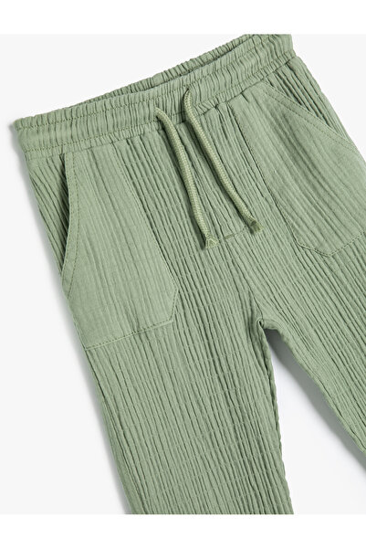 Koton Jogger Pantolon Müslin Kumaş Cep Detaylı Beli Lastikli Dokulu