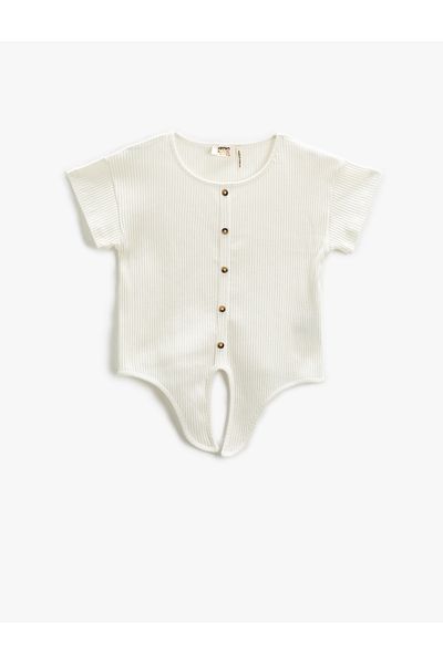 Koton Basic Crop tričko s kravatou v pase s žebrovaným knoflíkem, krátkým rukávem