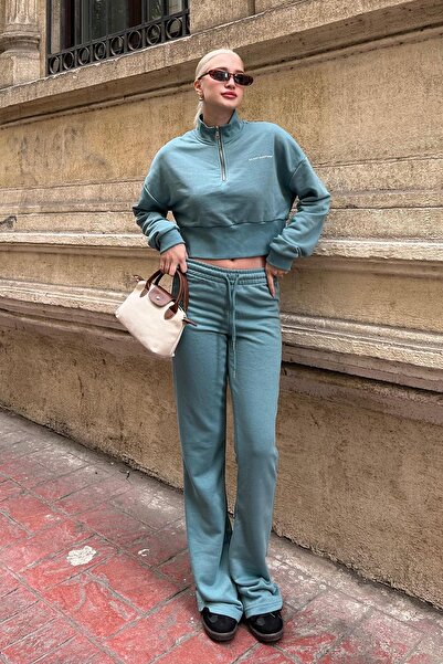 Madmext Soluk Mavi İspanyol Paça Kadın Eşofman Takımı MG2203