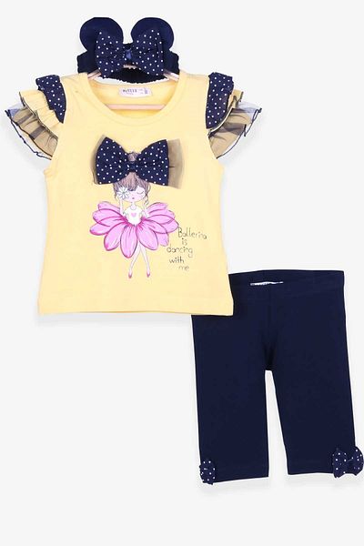 Breeze Baby Girl Tights Set Ballerina Printed Bandana 6 Months-2 Years, Yellow