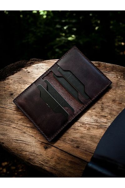 Kalkan deri Ръчно изработен портфейл от естествена кожа King Model - 10x7.5 см Минималистичен и стилен дизайн