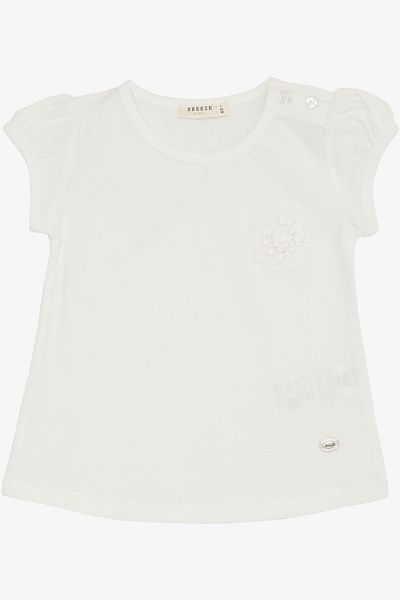 Breeze 9-3 Years Baby Girl White Flower Embroidered T-Shirt