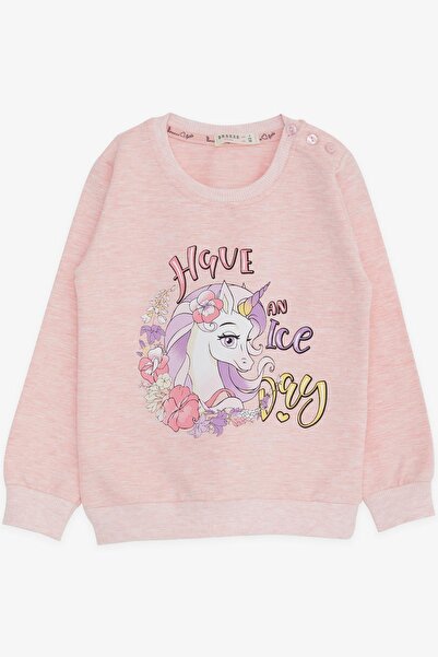 Breeze Kız Çocuk Sweatshirt Unicorn Baskılı 2-6 Yaş, Somon Melanj