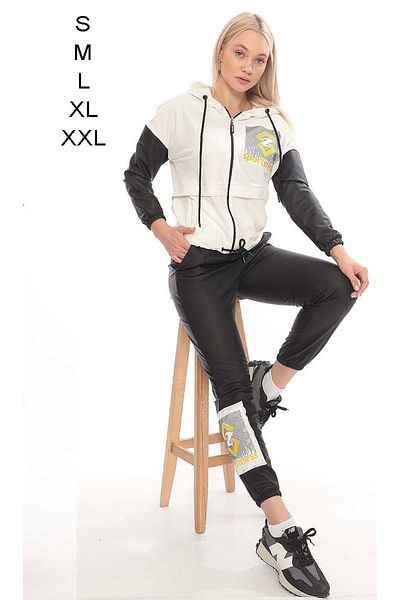 sportiness Jewelled Tracksuit with Leather Pants