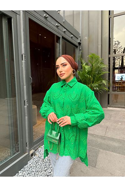 Marlinda Cămașă hijab festoon cu căptușeală din țesătură brode cu detalii de perle