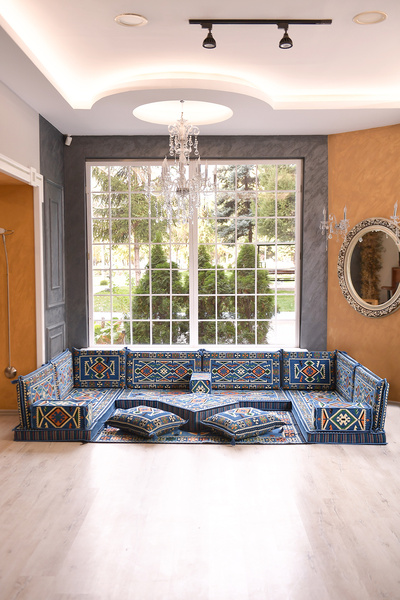 BAKIRÖZÜ HOME Şark Köşesi Takımı Konsepti Mavi Anadolu Modeli Koltuk Takımı S...