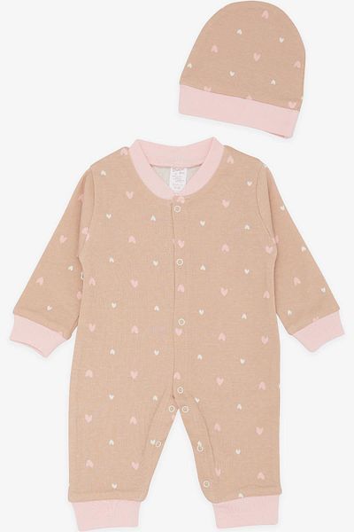 Breeze 0-6 Months Colorful Heart Patterned Baby Girl Jumpsuit - Light Brown