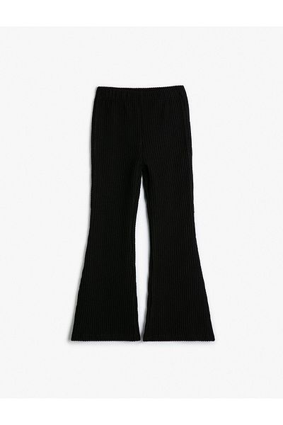 Koton Flared Leg Trousers Ribbed Elastic Waist