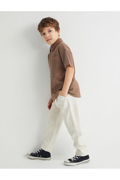 Koton Polo Neck T-Shirt Textured Buttons Short Sleeve Cotton