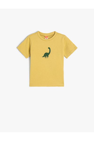 Koton T-Shirt mit Dinosaurier-Aufdruck, kurzärmelig, Rundhalsausschnitt aus Baumwolle