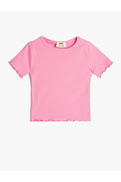 Koton Tricou de bază, cu mânecă scurtă, decolteu, bumbac cu nervuri