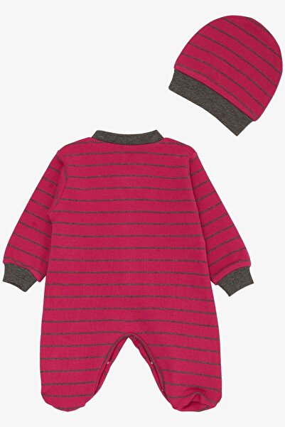 Breeze 0-6 Months Baby Girl Striped Fuchsia Jumpsuit with Booties