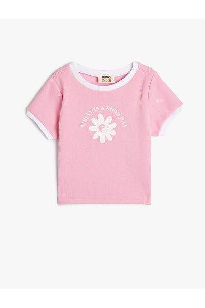 Koton Crop T-Shirt Floral Printed Short Sleeve Crew Neck Cotton